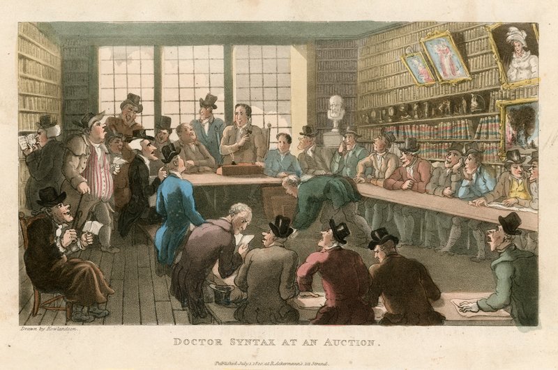 Doctor Syntax på en auktion af Thomas Rowlandson