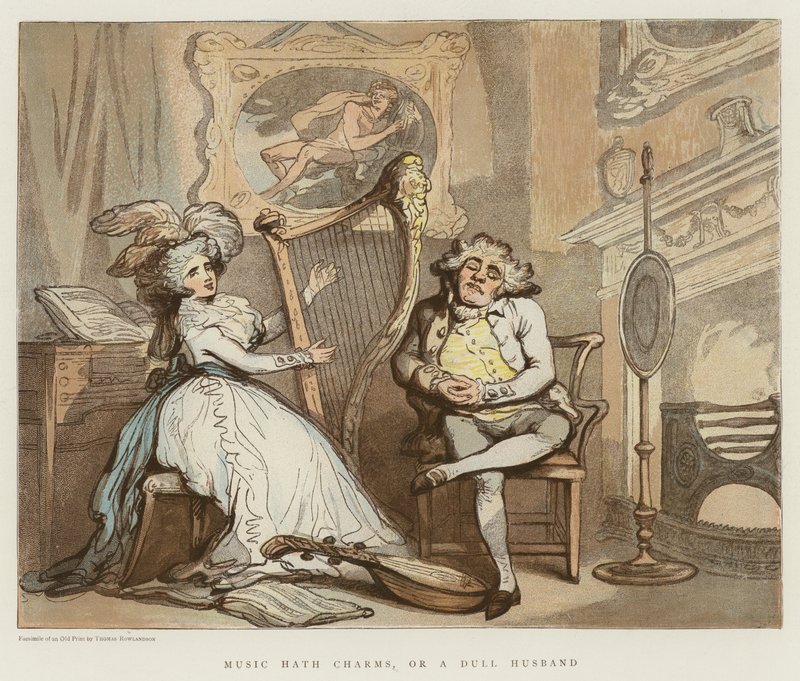Musik har charme, eller en kedelig mand (chromolitho) af Thomas Rowlandson