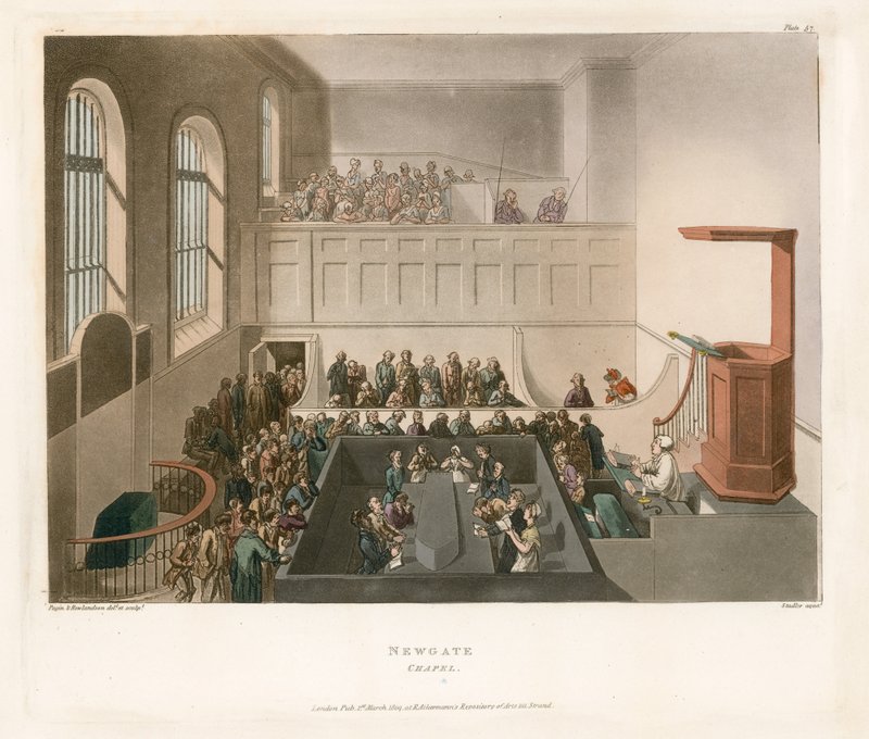 Newgate kapel af Thomas Rowlandson