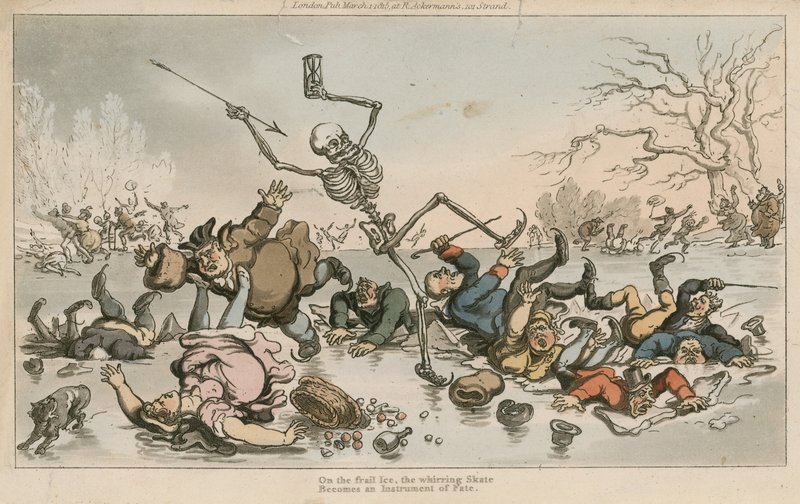 På skrøbelig is bliver den snurrende skøjte et skæbneinstrument af Thomas Rowlandson