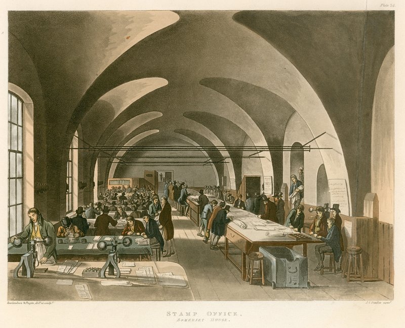 Frimærkekontor, Somerset House, Strand, London af Thomas Rowlandson