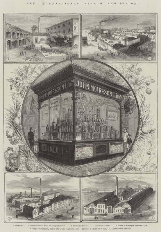 Den internationale sundhedsudstilling, konserverede proviant, hær- og flåderationer osv., Messers J Moir and Son, 148, Leadenhall-Street af Thomas Sulman