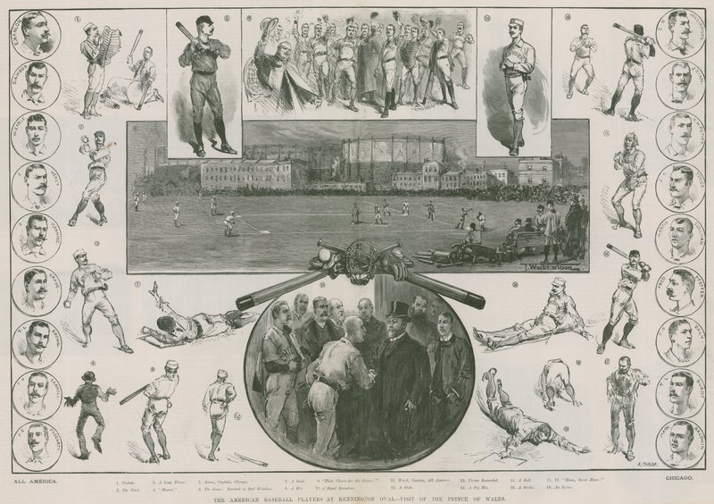 De amerikanske baseballspillere på Kennington Oval - besøg af prinsen af Wales (kobberstik) af Thomas Walter Wilson