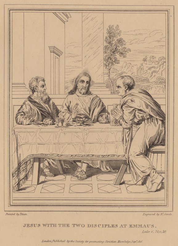 Jesus og de to disciple i Emmaus, Lukas af Tiziano Vecelli
