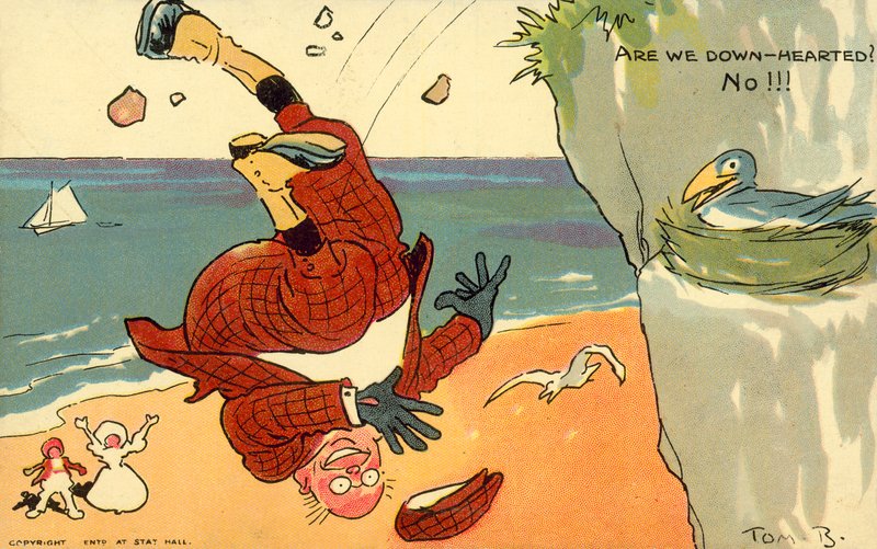 Er vi nedslåede? Ingen!!! (chromolitho) af Tom Browne