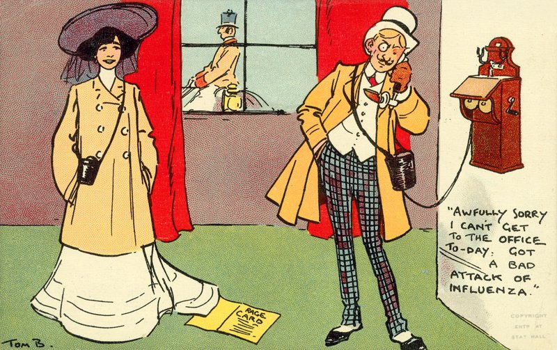 Undskyld, jeg kan ikke komme til kontoret i dag (chromolitho) af Tom Browne