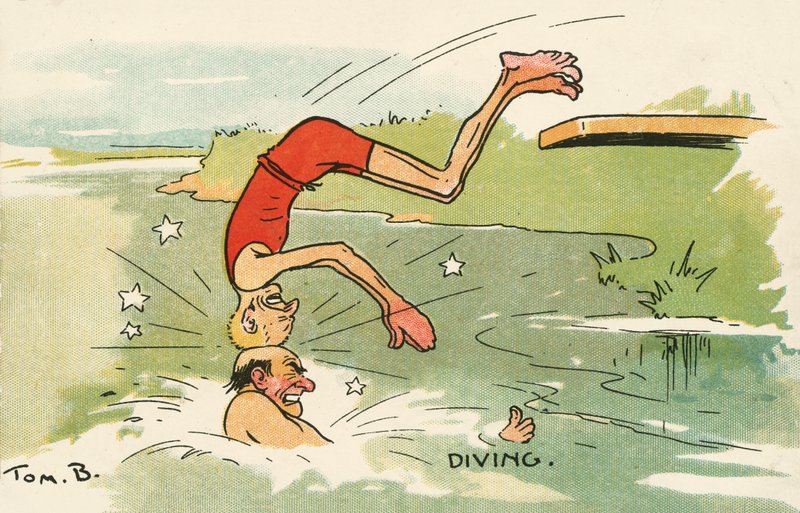 Dykning (farvelitografi) af Tom Browne