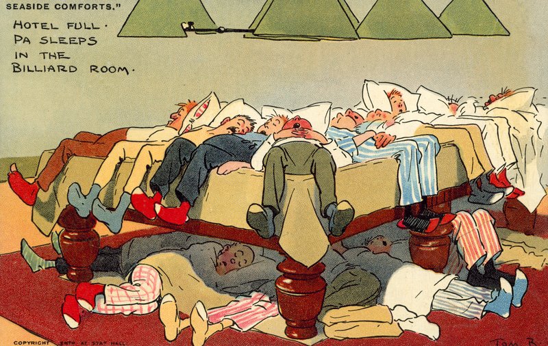 Hotel Full, Pa sover i billardrummet (chromolitho) af Tom Browne
