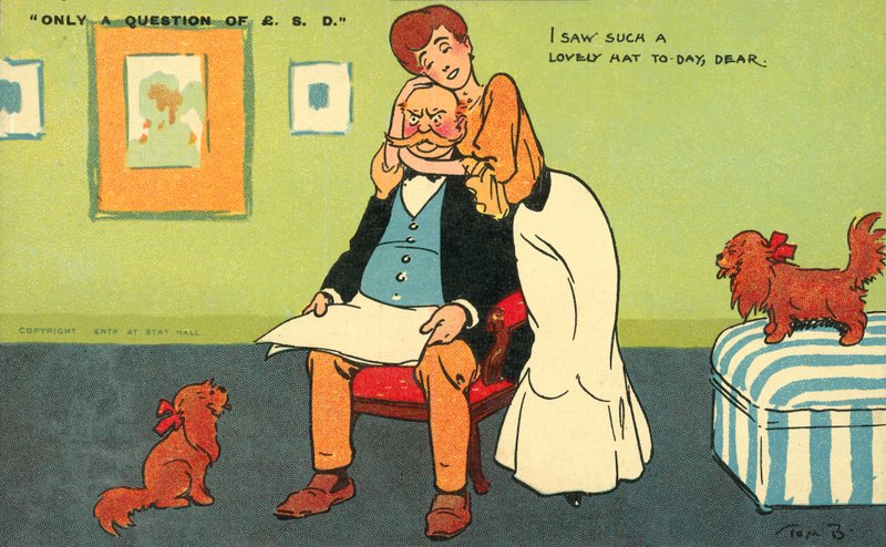 Jeg så sådan en dejlig hat i dag, kære (farve litho) af Tom Browne
