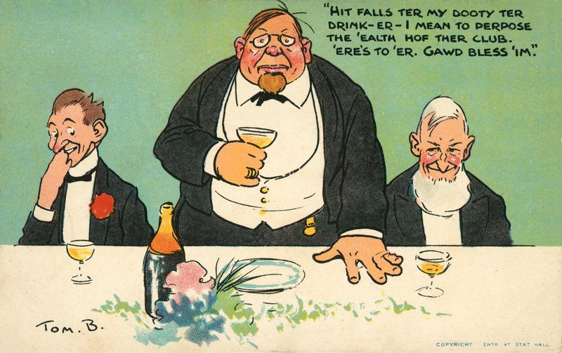 Hæver en skål for klubben (farve litho) af Tom Browne