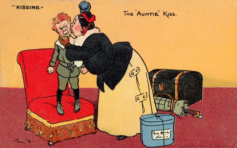 Tantekysset (farve litho) af Tom Browne