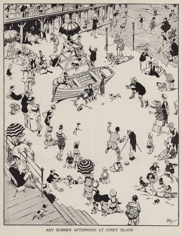 En sommereftermiddag på Coney Island (litho) af Tony Sarg
