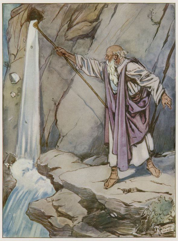 Moses slog på klippen for at bringe vand frem af Tony Sarg