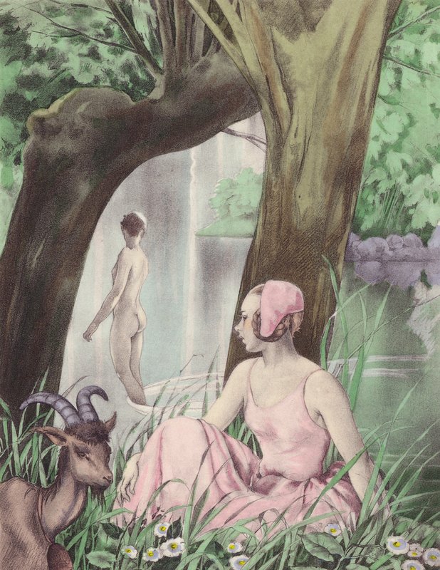 Brunelleschi-illustration til Contes et Nouvelles de La Fontaine (farvelitografi) af Umberto (after) Brunelleschi