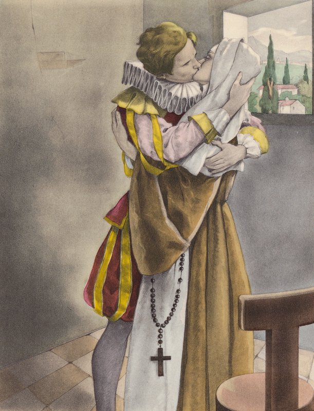 Brunelleschi-illustration til Contes et Nouvelles de La Fontaine (farvelitografi) af Umberto (after) Brunelleschi