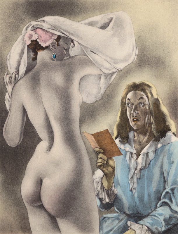 Brunelleschi-illustration til Contes et Nouvelles de La Fontaine (farvelitografi) af Umberto (after) Brunelleschi