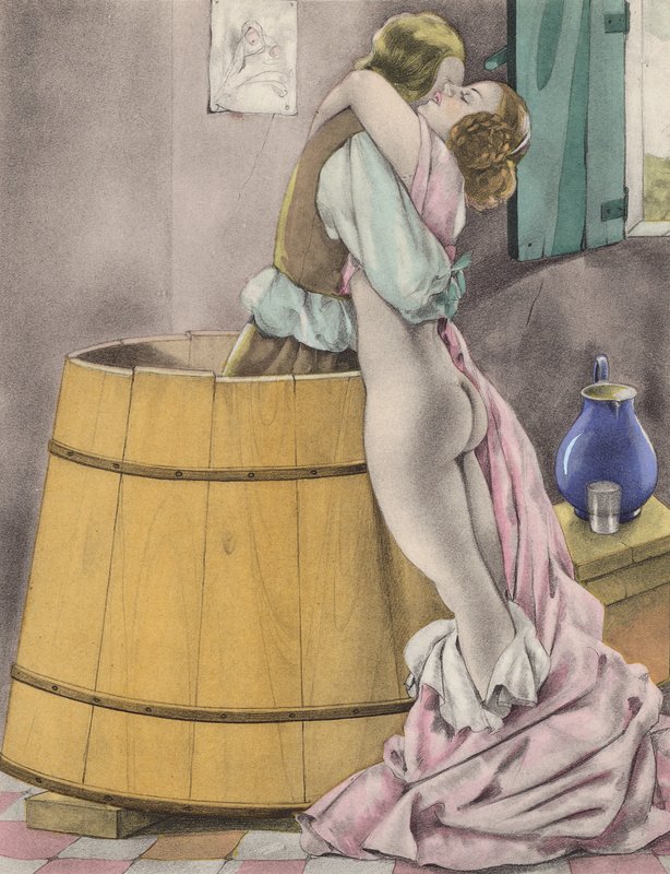 Brunelleschi-illustration til Contes et Nouvelles de La Fontaine (farvelitografi) af Umberto (after) Brunelleschi