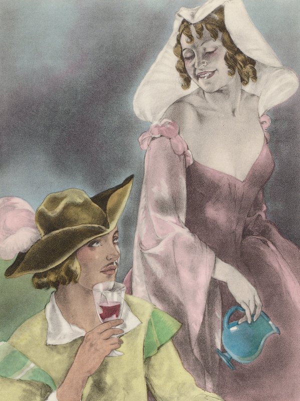 Brunelleschi-illustration til Contes et Nouvelles de La Fontaine (farvelitografi) af Umberto (after) Brunelleschi