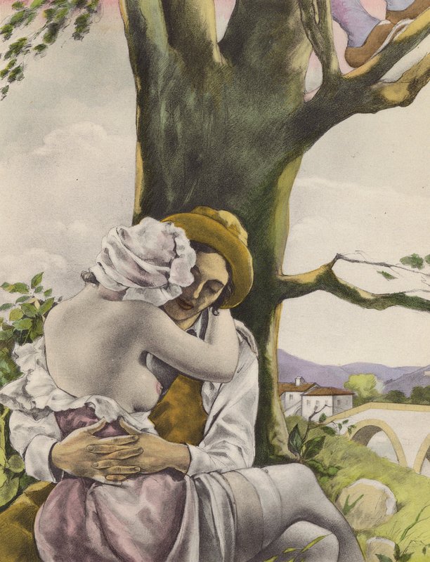 Brunelleschi-illustration til Contes et Nouvelles de La Fontaine (farvelitografi) af Umberto (after) Brunelleschi