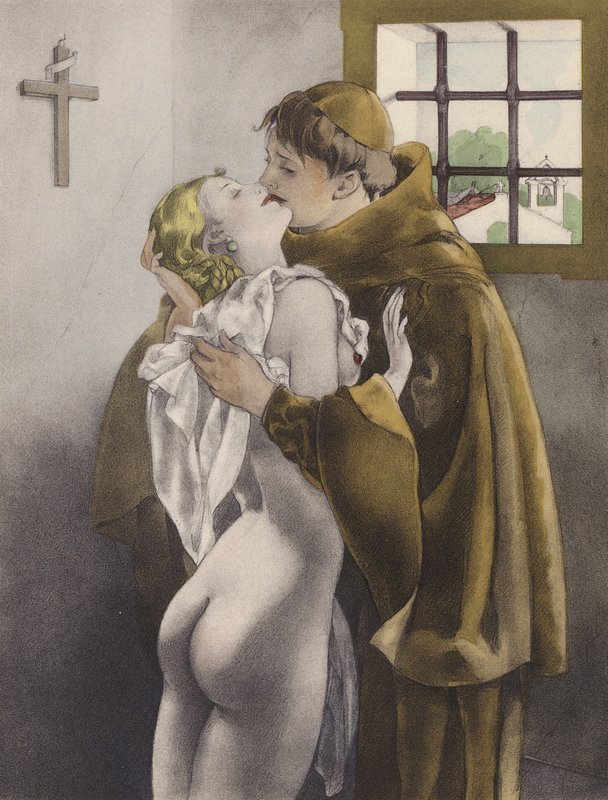 Brunelleschi-illustration til Contes et Nouvelles de La Fontaine (farvelitografi) af Umberto (after) Brunelleschi