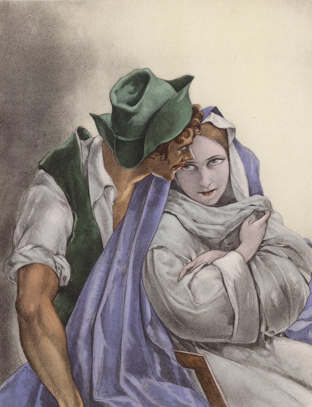 Brunelleschi-illustration til Contes et Nouvelles de La Fontaine (farvelitografi) af Umberto (after) Brunelleschi