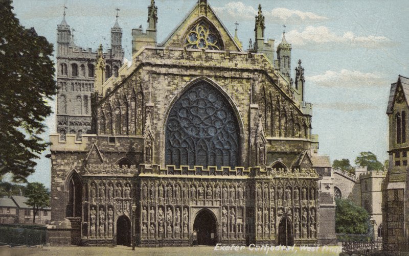 Exeter Cathedral, West Front (farvefoto) af Unbekannt
