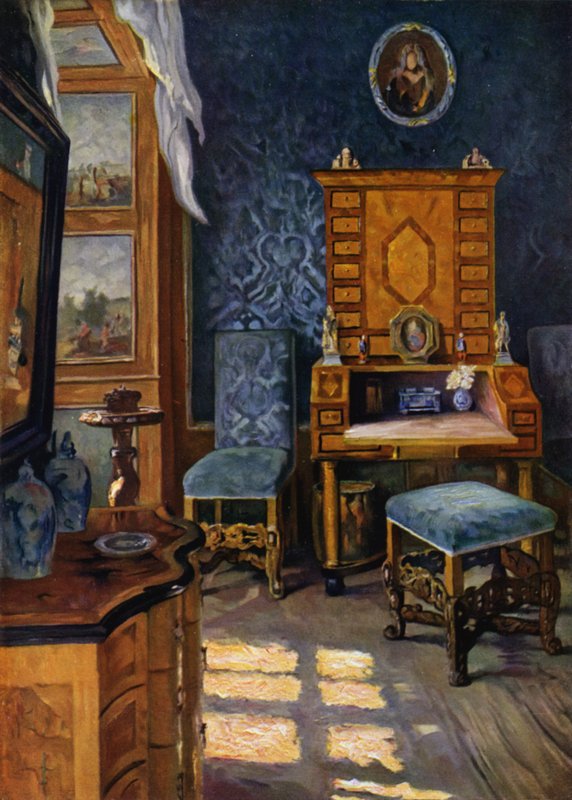 Blå salon i slottet Weikersheim, Württemberg, barokdekoration, ca. 1680-1700 af Unbekannt Unbekannt