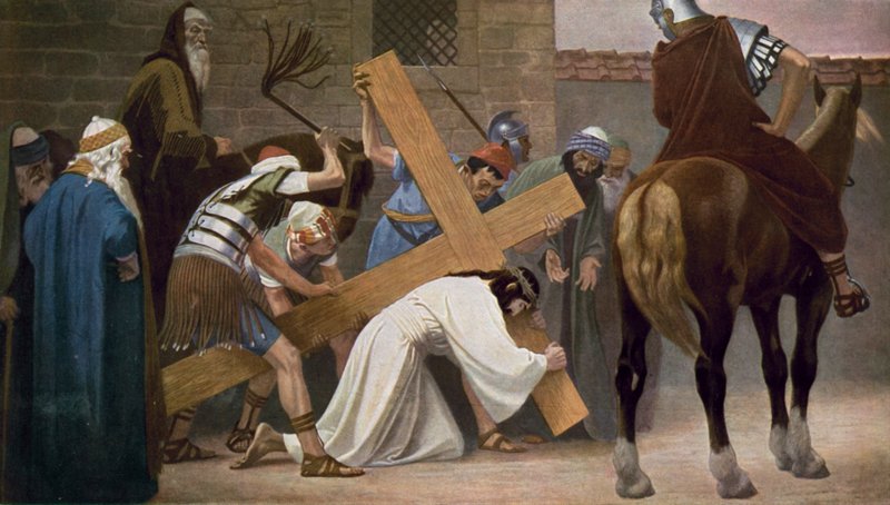 Jesus falder for første gang, mens han bærer sit kors af Unbekannt Unbekannt