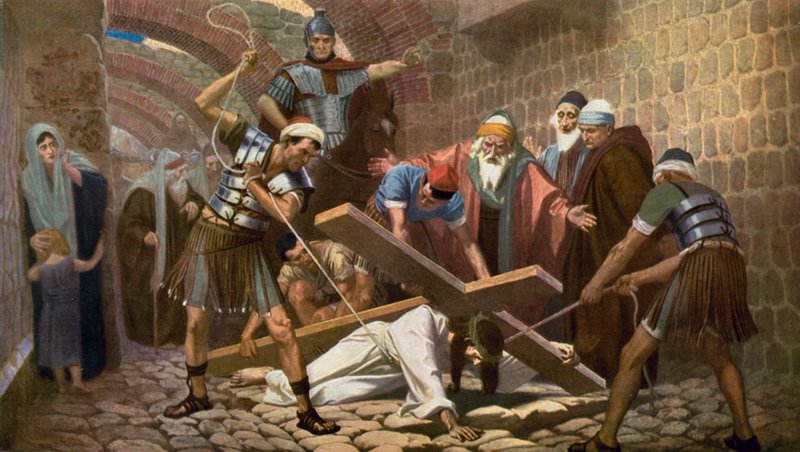 Jesus falder for anden gang, mens han bærer sit kors af Unbekannt Unbekannt