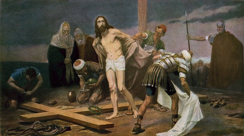 Jesus bliver frataget sit tøj før sin korsfæstelse af Unbekannt Unbekannt