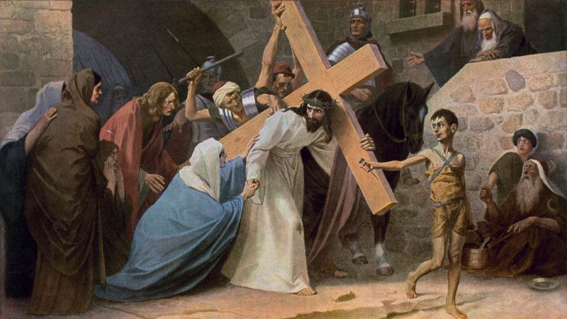 Jesus møder sin mor, Maria, mens han bærer sit kors af Unbekannt Unbekannt