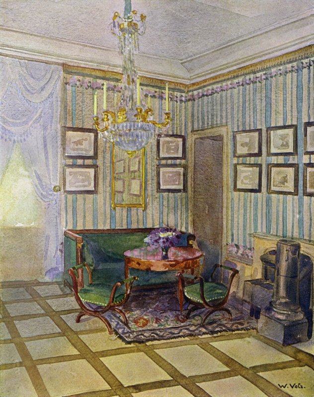 Stue i slottet Stutensee, nær Karlsruhe, indrettet i klassisk stil, omkring 1800 af Unbekannt Unbekannt