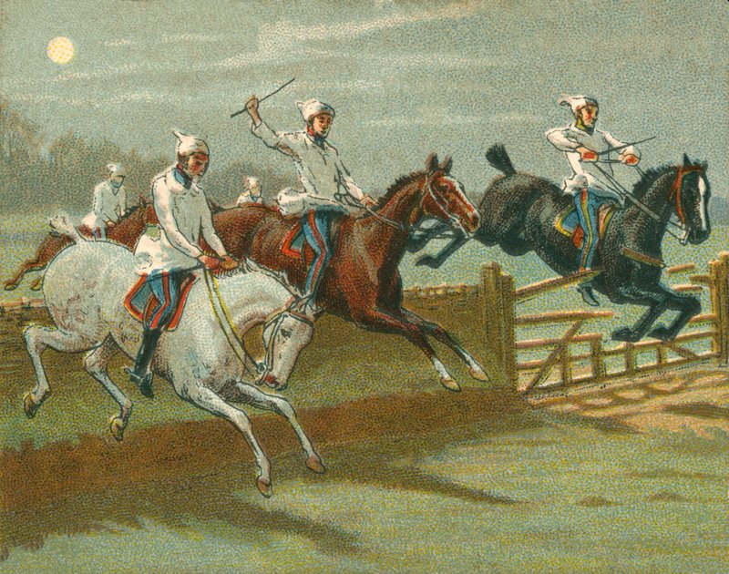 Racer historisk og moderne, den første steeplechase på rekord, med undskyldninger til H Alken af Unbekannt Unbekannt