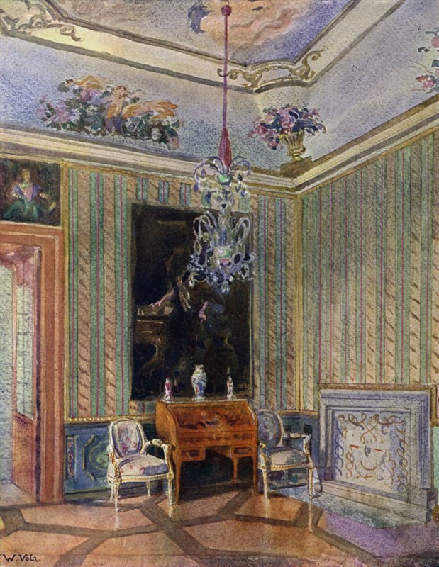 Receptionsværelse i Castle Favorite, Baden, Louis XVI dekoration, omkring 1770 af Unbekannt Unbekannt