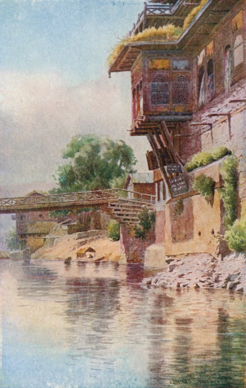 Shawl Merchants" butikker, Third Bridge, Srinagar af Unbekannt Unbekannt