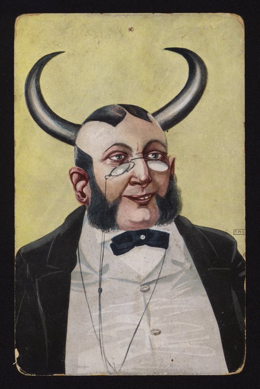 Mand med djævle eller dæmons horn (farve litho) af Josef Eberz