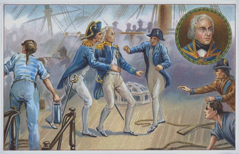 Lord Nelson såret i slaget ved Trafalgar i 1805. (chromolitho) af Unknown artist