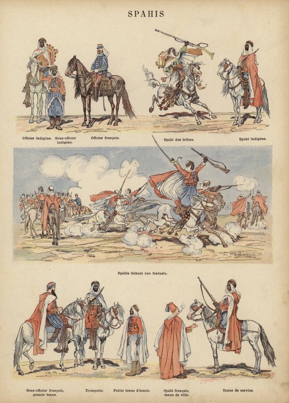 Spahis, kolonisoldater fra den franske hær (farve litho) af Victor Armand Poirson