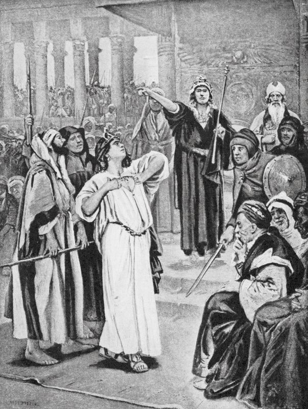Athalja hører Joashs proklamation, 837 f.Kr (litografi) af Vaclav (1851 1901) (after) Brozik