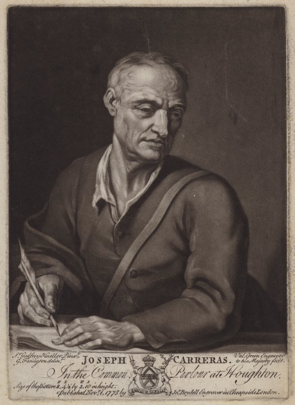 Joseph Carreras, digter og kapellan til Catherine af Braganza (mezzotint) af Valentine Green