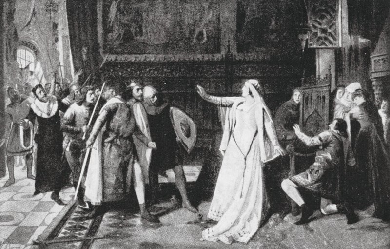 Maria de Molina afviser adelen (litografi) af Vicente Borras Abella