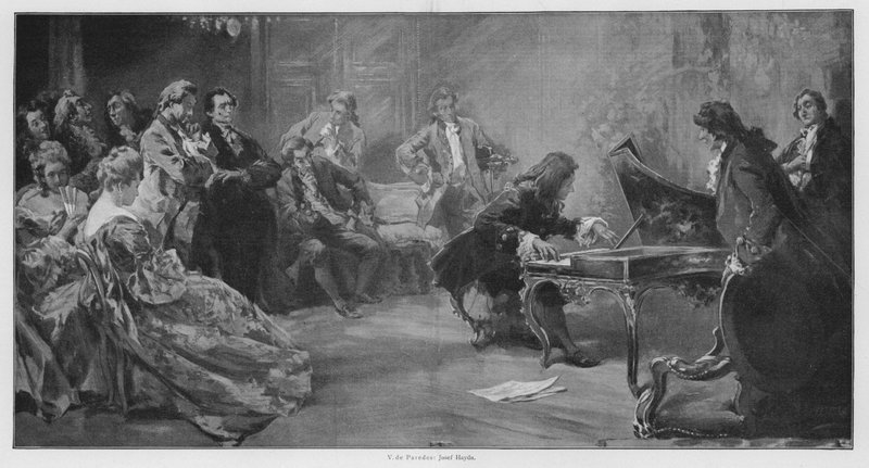Den østrigske komponist Joseph Haydn spiller klaver (litho) af Vicente de (after) Paredes
