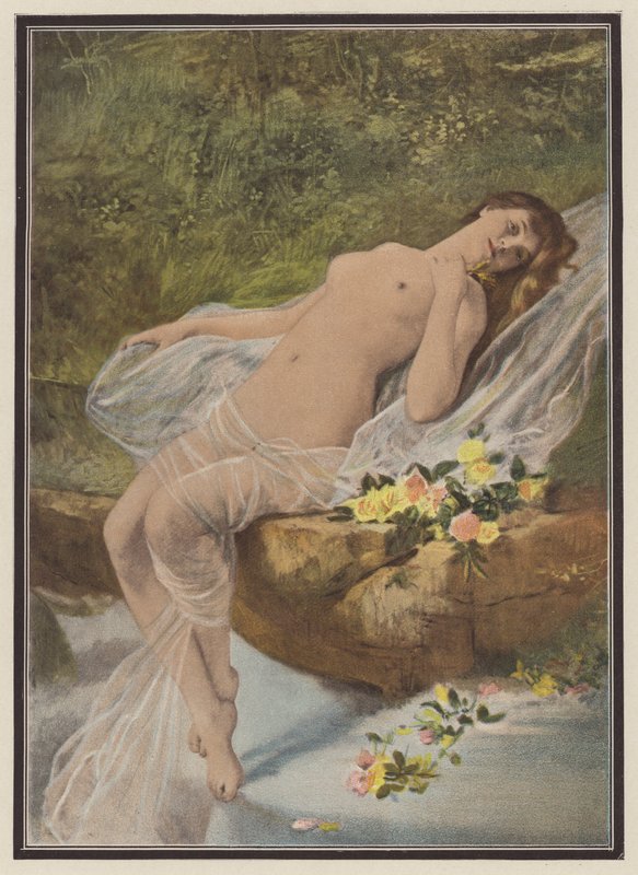 Kvinde med blomster (farve litho) af Vlaho Bukovac