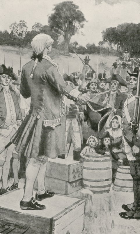 Guvernør Phillip talte til de første australske bosættere ved landgangen i Sydney Cove af W.S. Stacey