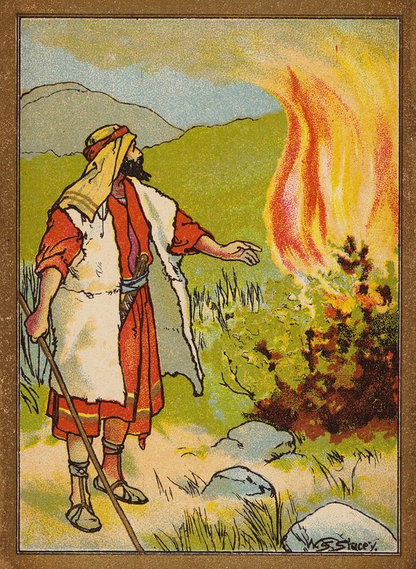 Moses og den brændende busk (farvelitografi) af W.S. Stacey