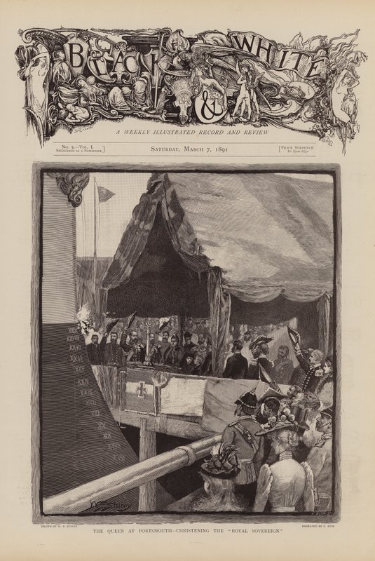 Dronning Victoria døber Royal Sovereign (kobberstik) af W.S. Stacey