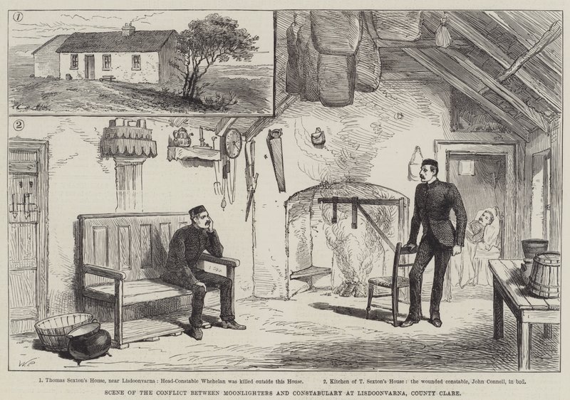 Scene af konflikten mellem Moonlighters og Constabulary i Lisdoonvarna, County Clare af Walter Paget