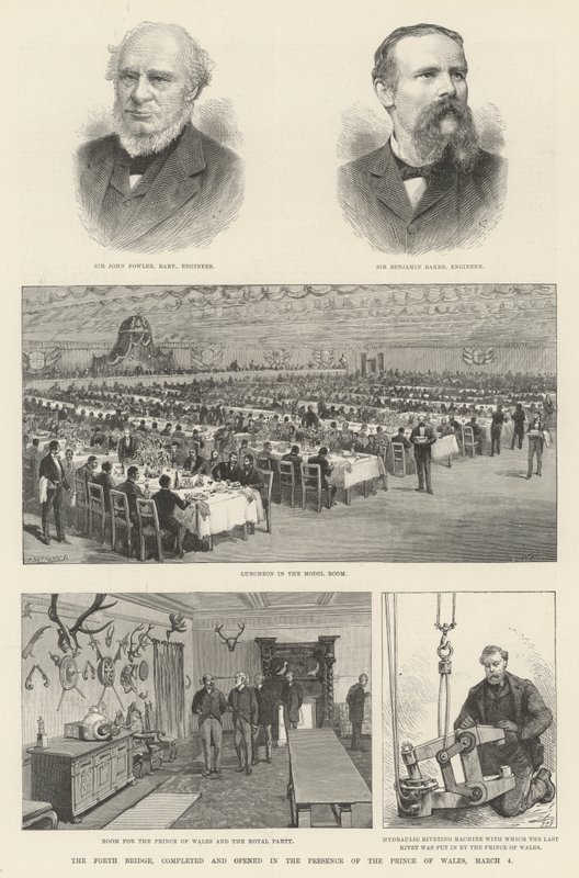 Forth Bridge, færdiggjort og åbnet i nærværelse af prinsen af Wales, 4. marts af Walter Paget