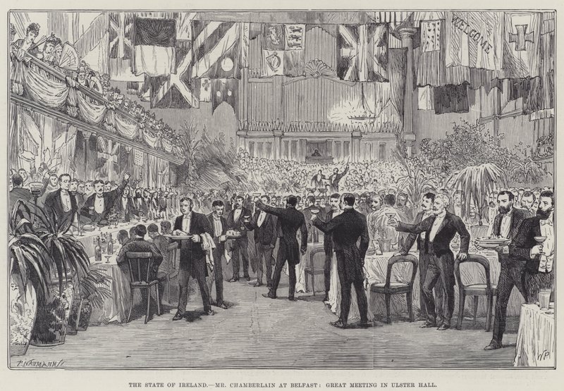 Staten i Irland, hr. Chamberlain i Belfast, stort møde i Ulster Hall af Walter Paget