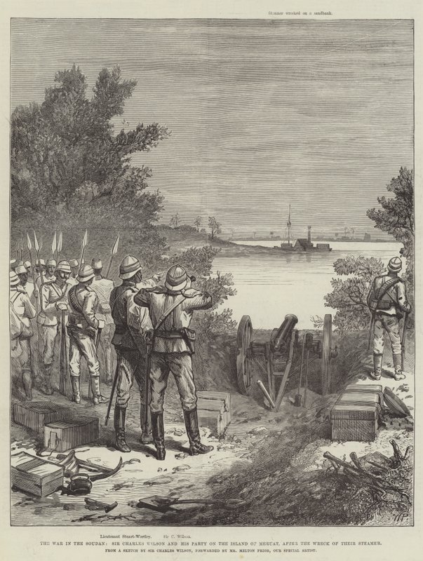 Krigen i Soudan, Sir Charles Wilson og hans parti på øen Meruat, efter vraget af deres dampskib af Walter Paget